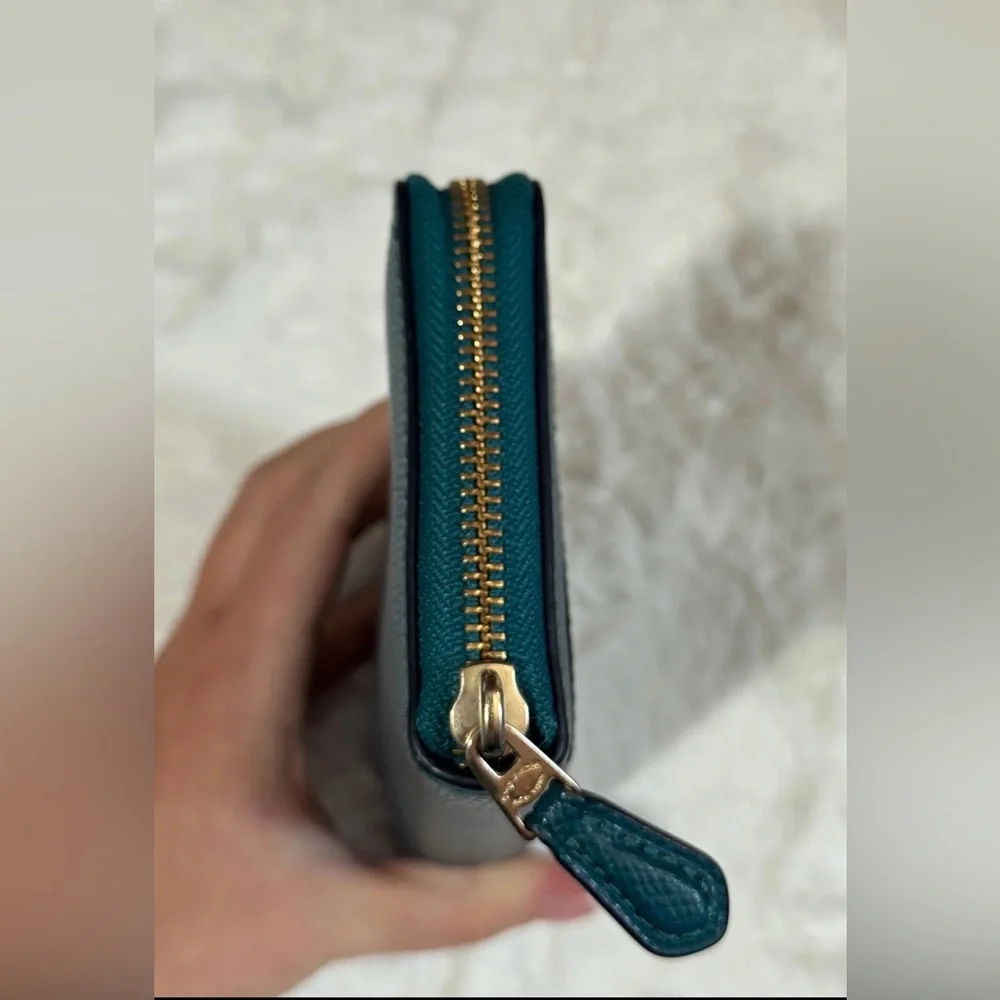 Coach teal leather long zippy wallet - Picture 5 of 9